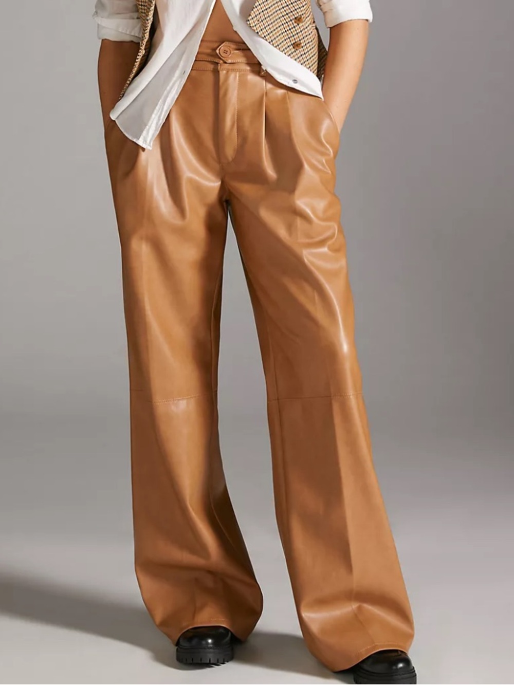 7 For All Mankind Faux Leather Cognac Wide-Leg Belted Trousers